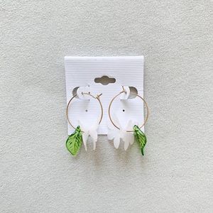 White Flower Hoop Earrings